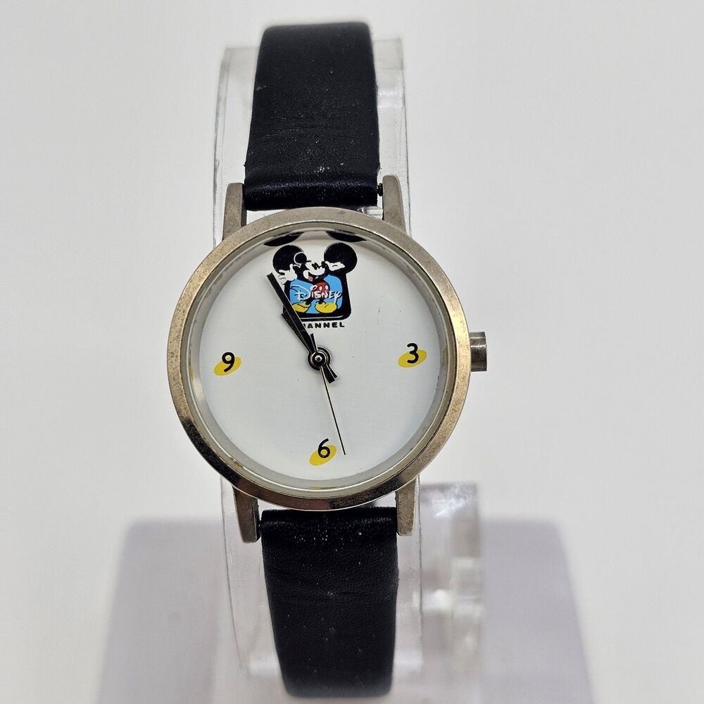 Disney Channel Mickey Mouse Women's Watch 26MM Black Leather Bands New Battery